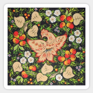 Phoenix firebird whis apples in Russian folk art style Magnet